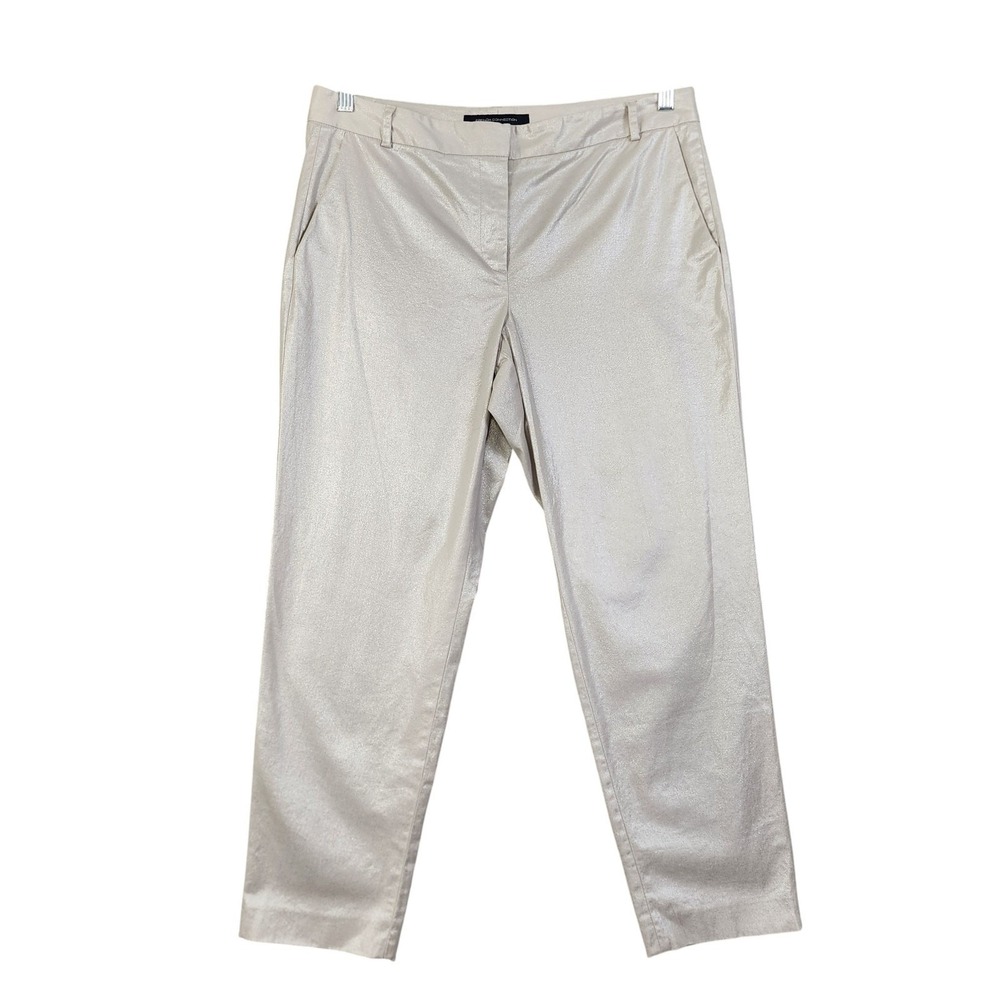 French Connection Womens Shimmer Trouser‎ Pants Size 10 Cream Metallic Ankle